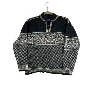 Nordic Design Women's Medium 100% Wool Sweater Black/White 1/4 Zip Mock Neck